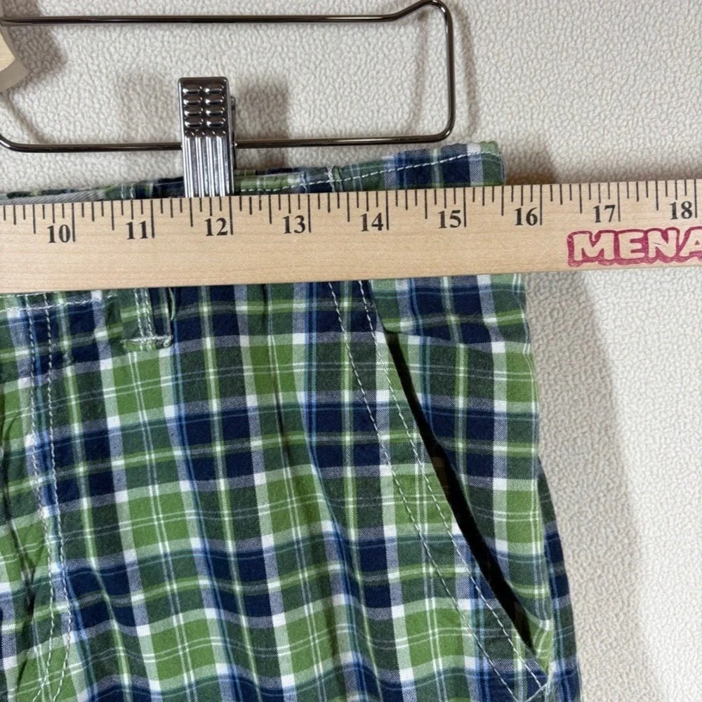 Gap Kids Boys Cargo Shorts 14 Husky Green Plaid Casual Preppy Classic Utility